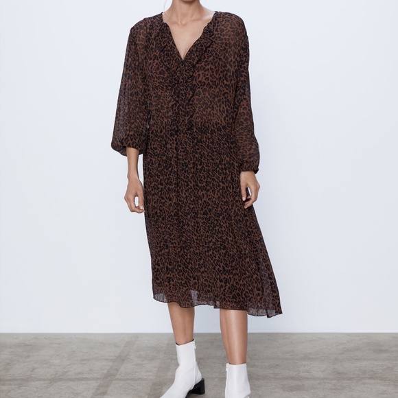 NWT Zara Ruffled Animal Print Dress - Picture 8 of 11